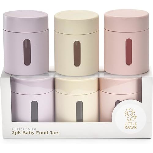 3 Pack Silicone Glass Baby Food Storage Containers, 4 Oz Glass Baby Food Jars with Lids Snack, Puree, Reusable Small Containers, Breast Milk, Fridge or Freezer, Microwave & Dishwasher Safe
