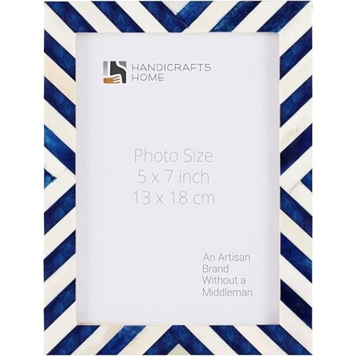 Handicrafts Home 5x7 Chevron Pattern Inspired Picture Frame - 5x7 Frames for Wall Hanging & Desk Decor, Vintage Decor, Living Room & Office Decor - Picture Frame for Photos, Nursery Decor Gifts, Blue