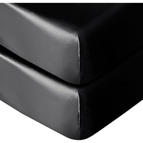 NTBAY 2 Pack Silk Satin Fitted Crib Sheet, Super Soft and Silky 28x52 Crib Sheet for Standard Crib and Toddler Mattresses, Boys, Girls, Unisex, Black, 28x52 Inches