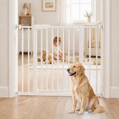 DUMOS 30-40.5" Baby Gate for Stairs & Doorways, Auto Close, White