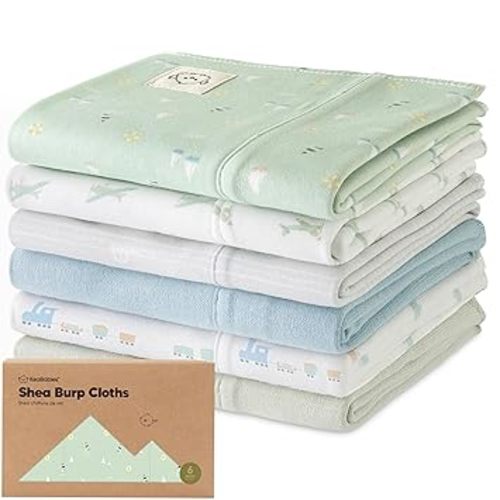 Organic Burp Cloths Baby Boy, Girl - 6-Pack Large 100% Cotton Burping Cloths for Babies, Spit Up Rags, Super Absorbent, Ultra Soft Newborn Rag, Gender Neutral, Machine Washable, Durable (Vessels)