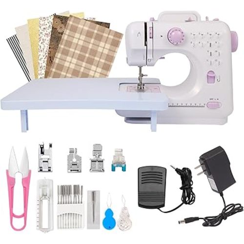 Sewing Machine for Beginners and Kids with Extension Table,Portable Mini Sewing Machines with 12 Built-in Stitch Patterns,2 Speed Foot Pedal,Sewing Supplies Set
