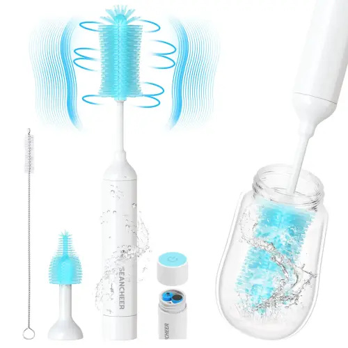 SEANCHEER S02 Electric Bottle Brush Set, Portable Baby Bottle Brush Cleaner, AA Battery-Powered & IPX7 Waterproof, with Silicone Bottle/Nipple/Straw Brush, for Home & Travel Bottlewasher Newborn Infant Gifts - TikTok Shop