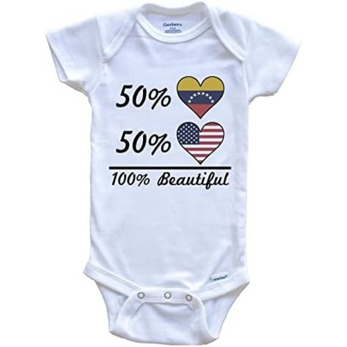 Really Awesome Shirts 50% Venezolano 50% Americano 100% Hermosa Bandera Venezuela Corazón Una Pieza Bebé Body