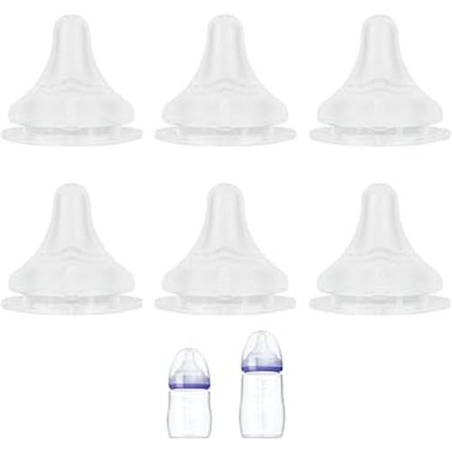 Silicone Nipple for Lansinoh Anti-Colic Baby Bottle, Fast Flow, Size L, 6m+, 6 Count