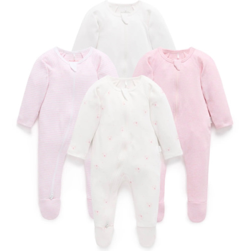 4 Pack Baby Growsuits – Pink Bear | Purebaby - Purebaby