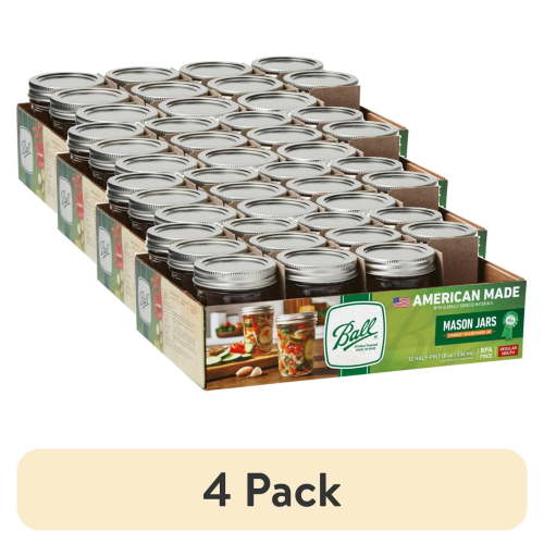 (4 pack) Ball Glass Mason Jar w/ Lid & Band, Regular Mouth, 8 Ounces, 12 Count