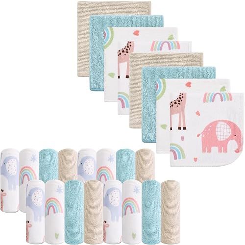 Baby Washcloths, 24Pack Baby Wash Cloths Extra Soft & Ultra Absorbent, Baby Towels and Washcloths Face Towels for Unisex Boys Girls Body, Washclothes Gentle on Sensitive Skin, 9x9 Elephants & Giraffes