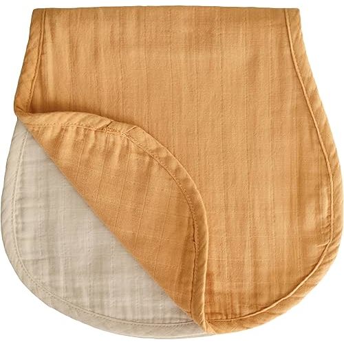 mushie Muslin Baby Burp Cloths | 100% Organic Cotton, Set of 2 (Fall Yellow/Fog)