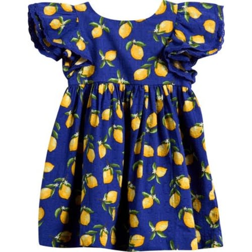 Kids' Lemon Print Angel Sleeve Cotton Jacquard Dress