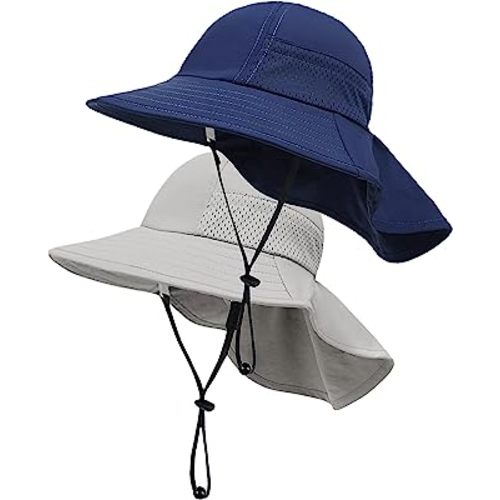 2-Pack Toddler Baby Sun Hat Summer UPF 50+ Protection for Boys Girls Kids Adjustable Beach Hats with Bucket Wide Brim Age 1-7 Years Outdoor(Medium,Grey + Navy)