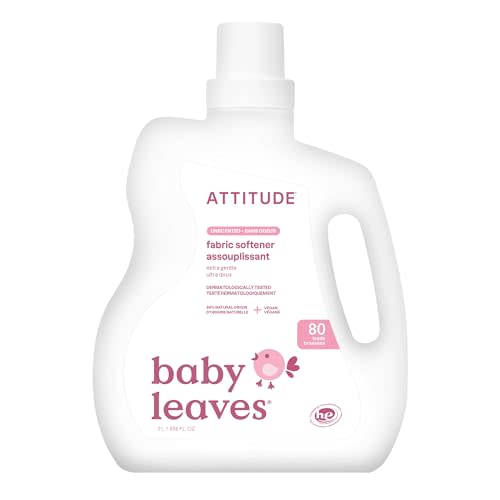 ATTITUDE Baby Fabric Softener, Plant and Mineral-Based Ingredients, HE Compatible, Vegan and Cruelty-free Laundry and Household Products, Unscented, 80 Loads, 67.6 Fl Oz