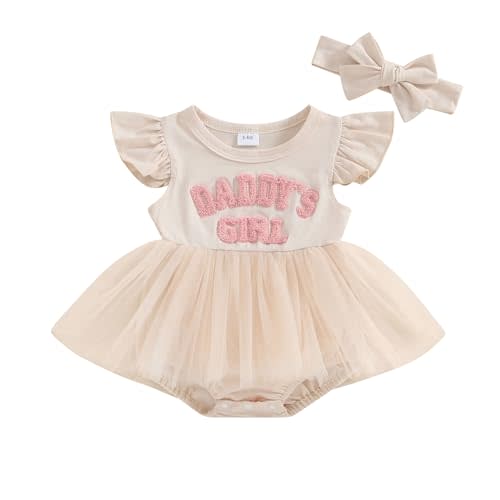 Daddys Girl Newborn Baby Girls Romper Dress Ruffle Sleeve Letter Printed Lace Tutu Skirted Cute Summer Clothes