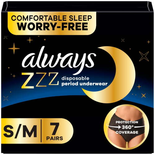 Always ZZZ Overnight Disposable Period Underwear Size s-m, 7 Count HSA/FSA Eligible