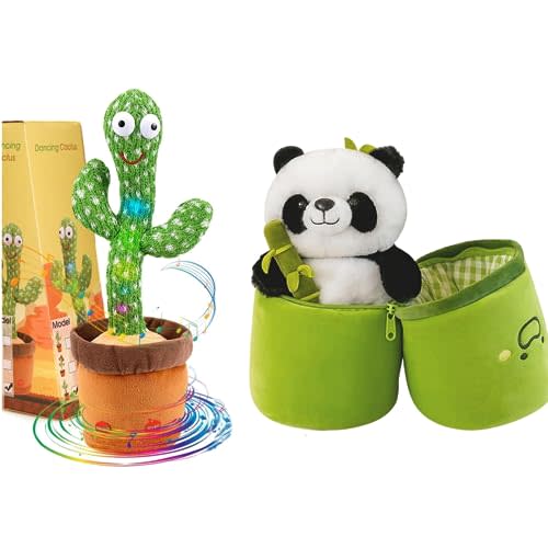 Emoin Dancing Cactus Baby Toy and Panda Stuffed Animals Panda Plush with Bamboo Baby Boys Girls Toys