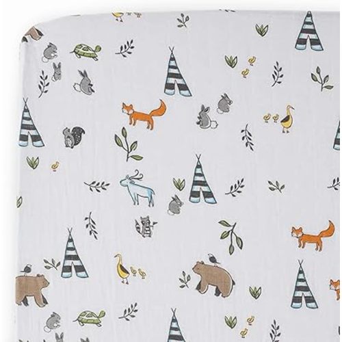 Little Unicorn Premium Crib Sheet | Breathable & Super-Soft Muslin Fabric (Forest Friends)