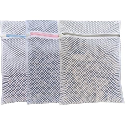 Mesh Laundry Bags for Delicates – 3 Pack (12”×16”) with Color-Coded Zippers, Protects Clothes from Damage, Breathable Honeycomb Mesh, Washer & Dryer Safe bags - Ideal for Bras, Lingerie & Socks