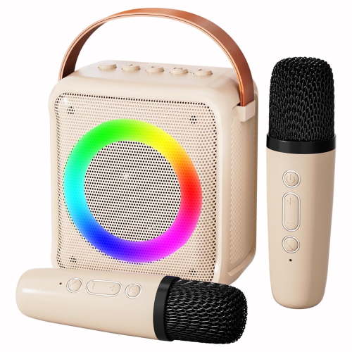 BONAOK Mini Karaoke Machine for Kids, Portable Bluetooth Speaker with 2 Wireless Microphones, Birthday Gifts for Girls Boys Home Party, White