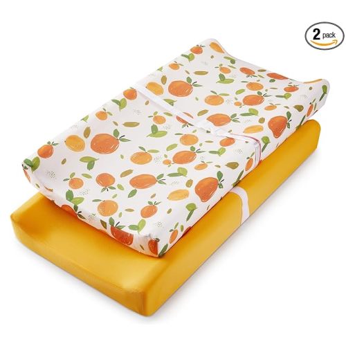 TILLYOU Baby Changing Pad Cover, Changing Table Cover for Girls Boys, Ultra Soft Breathable, 2 Pack Orange Flavour & Orange