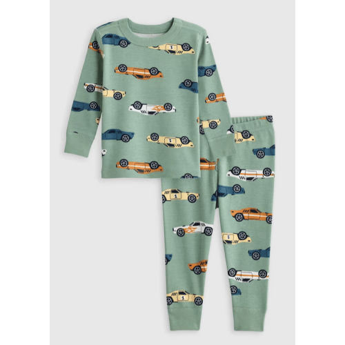 100% Organic Cotton Long Sleeve and Pant Pajama Set in Racecars