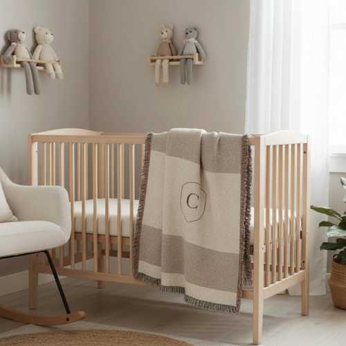 Neutral Baby Nursery Blanket Block Stripe Alpine Woven Throw Monogram Woven Blanket With Initial Crest Ski Lodge Decor Cozy Winter Gift