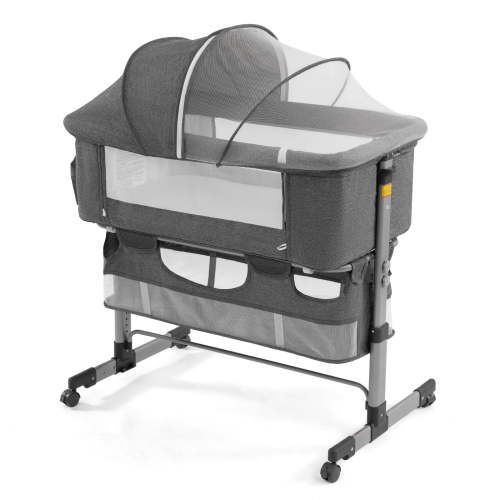 NEWLAKE 3-in-1 Adjustable Baby Bassinet, Bedside Sleeper, Portable Crib for Newborns, Grey