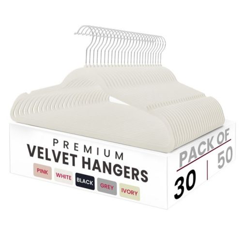 30-Pack Velvet Hangers Space Saving Clothes Hangers with Rotatable Metal Hook & Notches - Off White