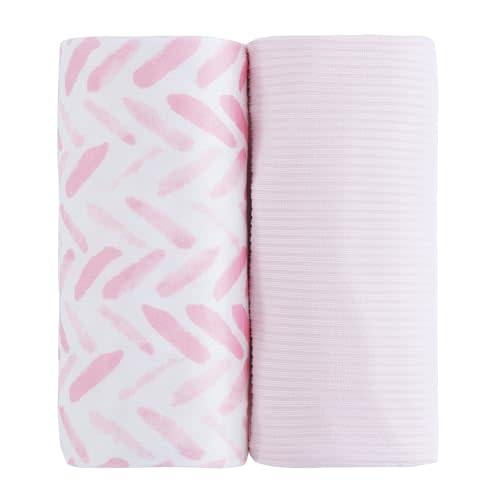 Viviland Jersey Swaddle Blanket, Ultra Soft Stretchy Receiving Blanket, Baby Girl Newborn Rainbow Swaddle Wrap, 40 x 30 inches, 2 Pcs, Pink Leaf