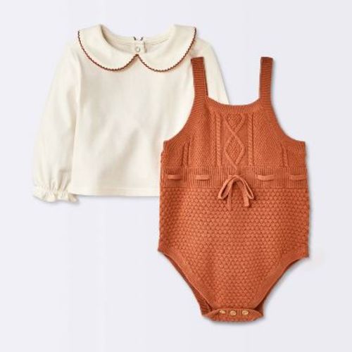 Baby Girls' 2pc Sweater Romper Set - Cloud Island™ Brown 18M