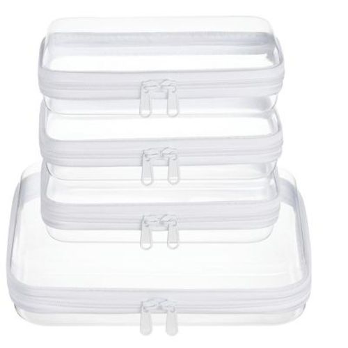 Narwey 4 pcs Clear Zipper Pouches,Hard Shell Zipper Case, Toy Storage Bins (M+3S)