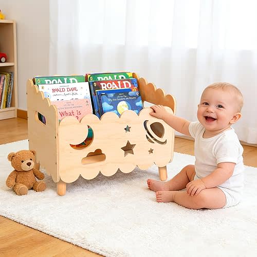 Kids Kookshelf, Montessori Toddler Bookshelf for Kids with 2 Adjustable Dividers, Nursery Book Shelves, Suitable for Baby Nursery book shelf, Playroom, Classroom or Bedroom Bookcase Storage Organizer