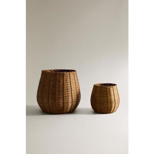OVAL RATTAN BASKET - Light beige