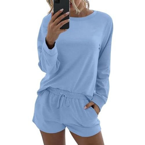 Ekouaer Womens Pajama Sets 2 Piece Lounge Set Casual Long Sleeve Loungewear Matching Sleepwear