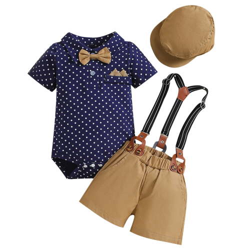 ZACPNCV Infant Baby Boy Clothes Gentleman Outfits Suits Summer Short Sleeve Bowtie Bodysuit Shirts and Suspender Shorts 2-3 Years