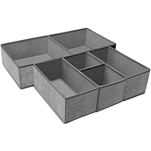 Criusia Underwear Drawer Organizer, 6 Set Foldable Underwear Drawer Organizer and Closet Dividers,Storage Box for Clothes, Socks, Underwear (6 Bins, Gray)