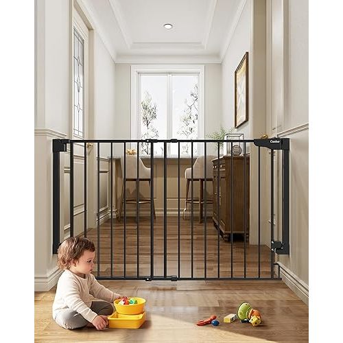 Cumbor Expandable 31.6-48" Baby Gate for Stairs, Hardware Mounted, 2-in-1 No Bottom Bar Dog Gate Indoor, Pet Gate for Doorways with Large Walk Thru Door, Child-Proof Safety Gate for Kids (Black)
