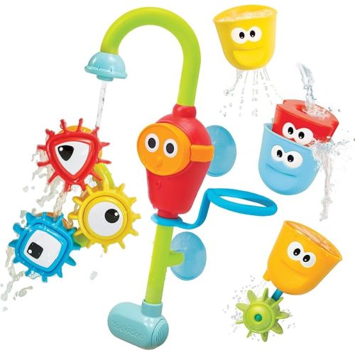 Amazon.com: Yookidoo Bay Bath Toddler Toys (Ages 1-3) - 3 Stackable Cups, Spinning Gears, Hose & Spout for Water Play - Mold Free - Suction Cups Attach to Any Bath Tub or Shower - Spin N Sort Spout Pro : Toys & Games