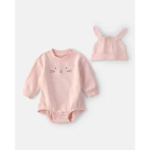 Baby Girl Bunny Bubble Romper & Hat Set - Pink | Carter's