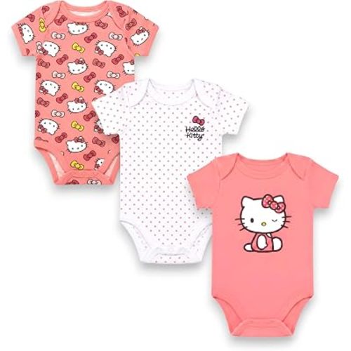Hello Kitty Baby Girls’ 3-Pack Bodysuit – Infant Cotton Onesies Clothing Set, Rose, 3M