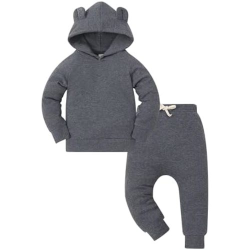 Toddler Baby Boy Hoodie Sweatshirt and Pants Set Solid Ribbed Knitted Cotton Unisex Baby Sweatsuit Clothes
