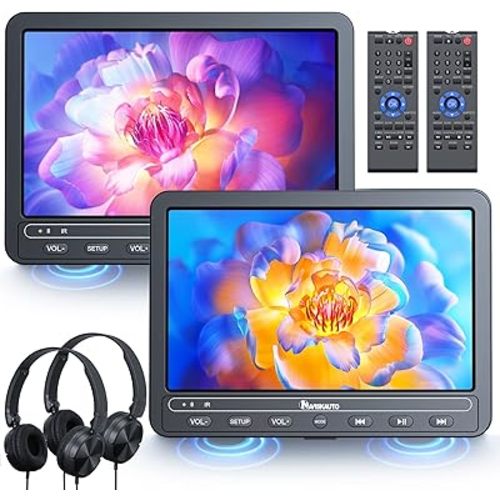 NAVISKAUTO 10.5" Dual Screen Portable DVD Player for Car with HDMI Input, Built-in Rechargeable Battery, Car DVD Players Support USB/TF Card, Last Memory, Play Same/Different Movies (2 X DVD Player)