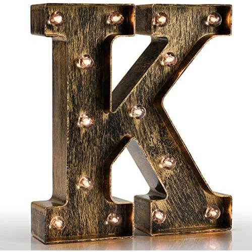 Pooqla Vintage Light Up Marquee Letters with Lights – Illuminated Industrial Style Lighted Alphabet Letter Signs - Coffee Bar Apartment Bedroom Wall Home Initials Decor A-Z