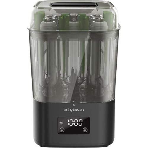 Baby Brezza 10 Minute SuperQuick Bottle Sterilizer + Dryer - 4x Faster than Others Large 8 Bottle Capacity – Universal Fit for All Bottles, Pacifiers + Breast Pump Parts, Matte Black