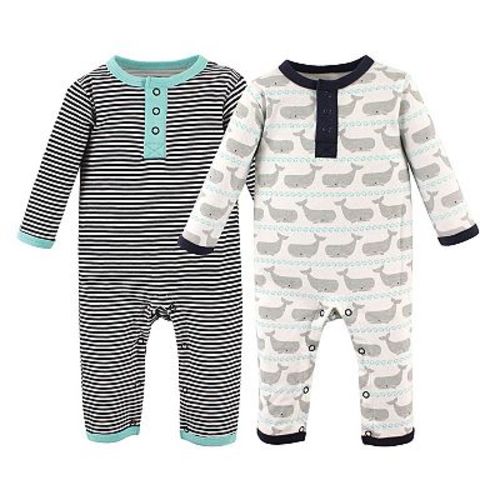 Hudson Baby Infant Boy Cotton Coveralls 2pk, Whale