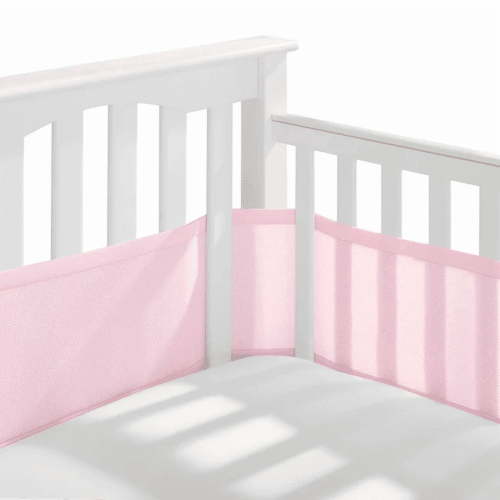 HALO Breathable Mesh Crib Liner for Full-Size Cribs, 100% Polyester Crib Bumper, Pink, 2 Panels
