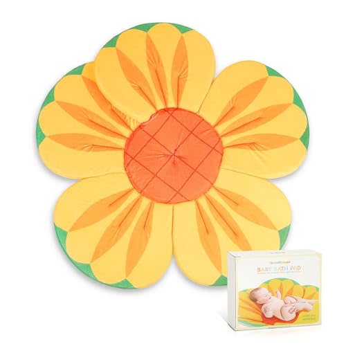 YooxArmor Flower Baby Bath Pad for Infant Bathtub Sink, Non-Slip | Soft Baby Bath Cushion Bathtub Mat sink bather for Infants 0-6 Months, Newborns Bath Time Essentials Must Haves,Sunflower