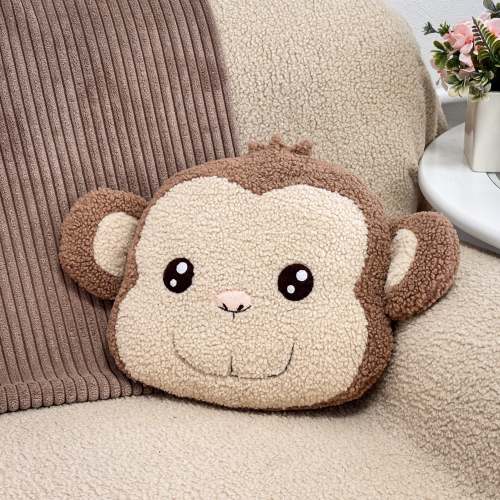 Cute Monkey Pillow, Kawaii Jungle Cushion, Safari Nursery Decor, Handmade Plush Toy, Soft Boucle Pillow, Kids Gift Idea