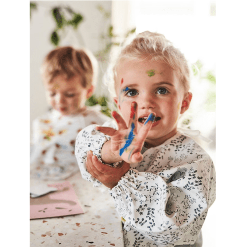 Smock-Like Bib with Long Sleeves - white/print, Nursery