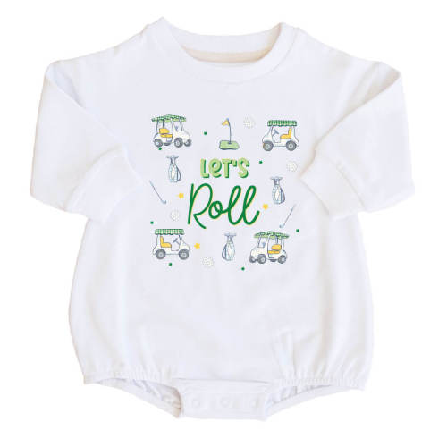 Let's Roll Graphic Sweatshirt Bubble Romper | White