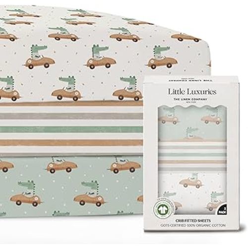 100% Organic Cotton Crib Sheets (3-Pack) - GOTS Certified - Breathable Organic Crib Sheets - Double-Elastic for Secure Fit, Extra Protection for Your Baby - Gender-Neutral Sheet (28"x55")/ 140 x 70cm